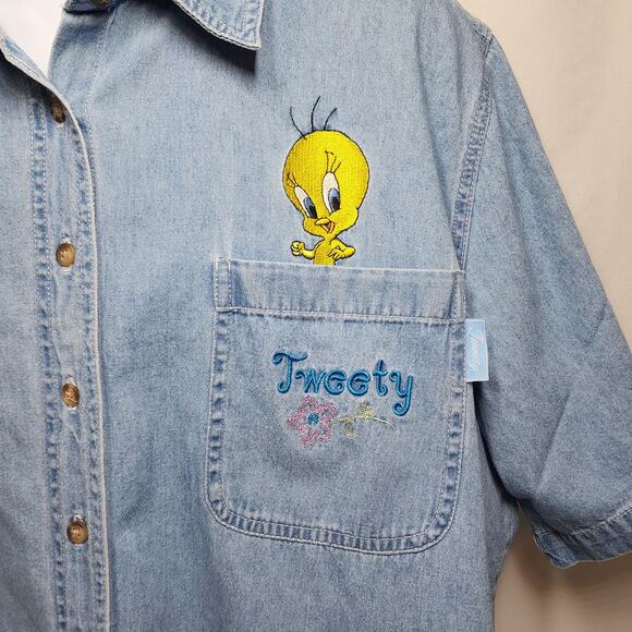 Looney Tunes Tweety Bird Jean Button-Up Shirt 2XL - Picture 2 of 6